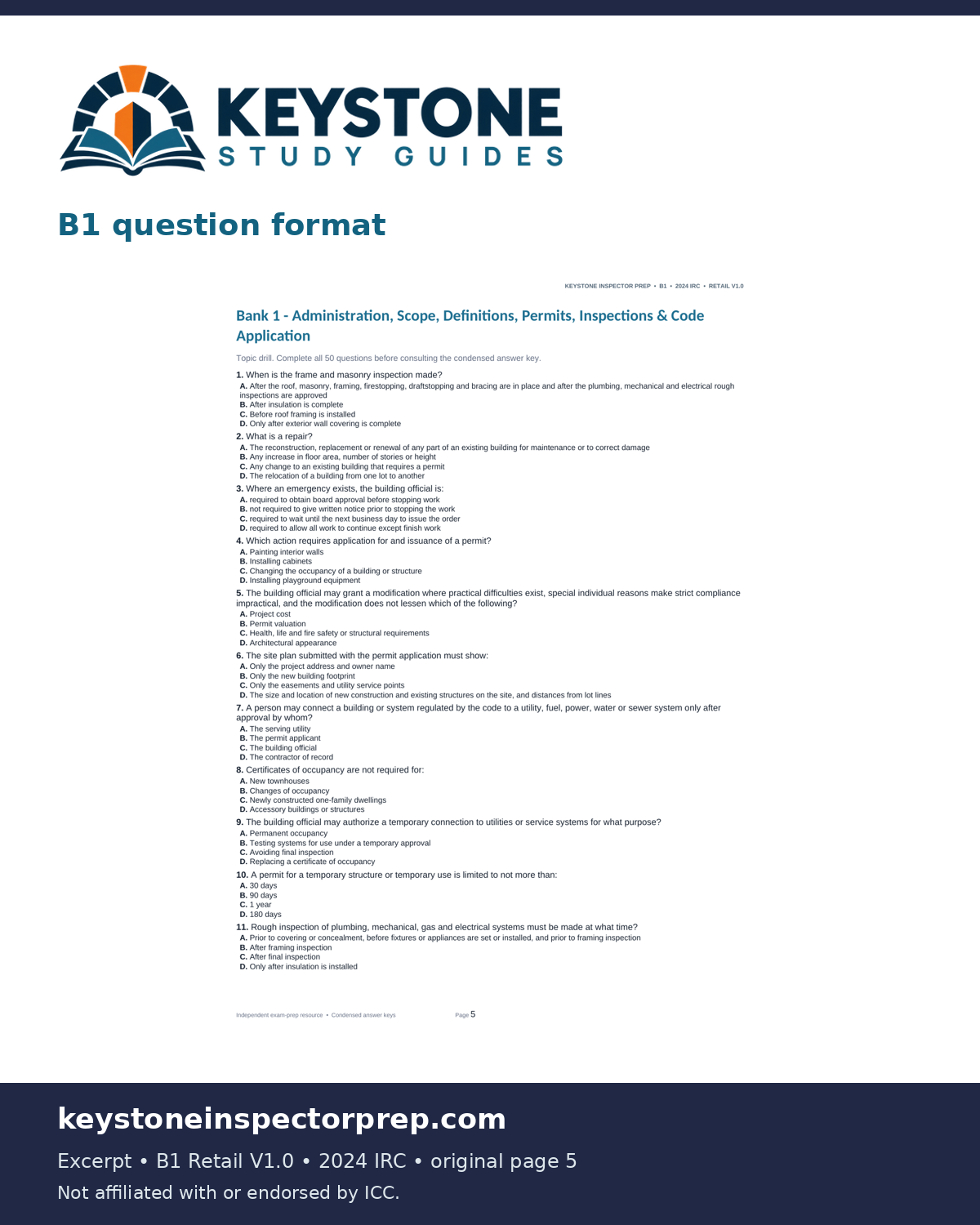 B1 Residential Building Inspector Study Guide — 2024 IRC